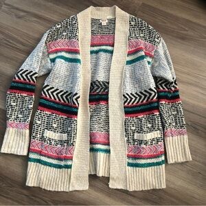 Mossimo Cream Multicolored Tribal Print Open Front Cardigan Women Medium